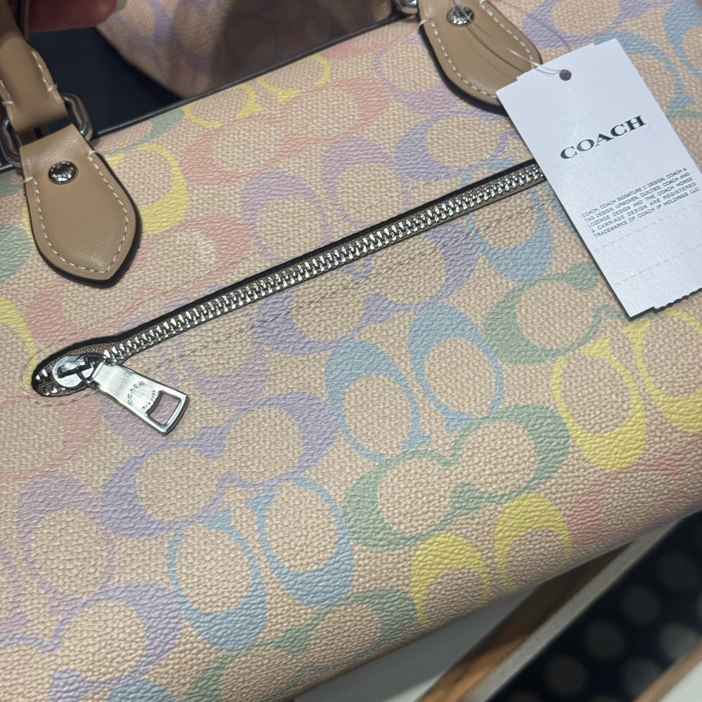 Coach Rowan Satchel Bag In Rainbow Signature Canvas CDA90 Sand Multi - Picture 5 of 11